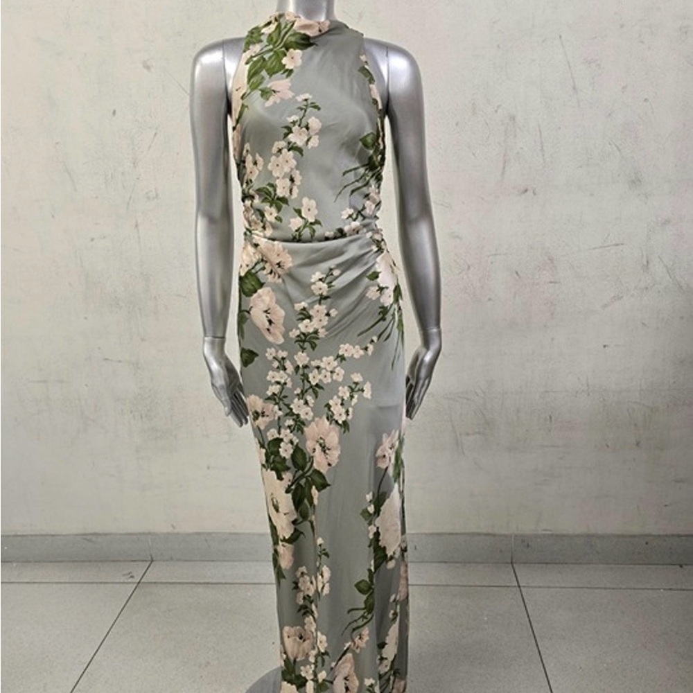 Reformation Anaiis Silk Dress in Taragon Green - Picture 6 of 8
